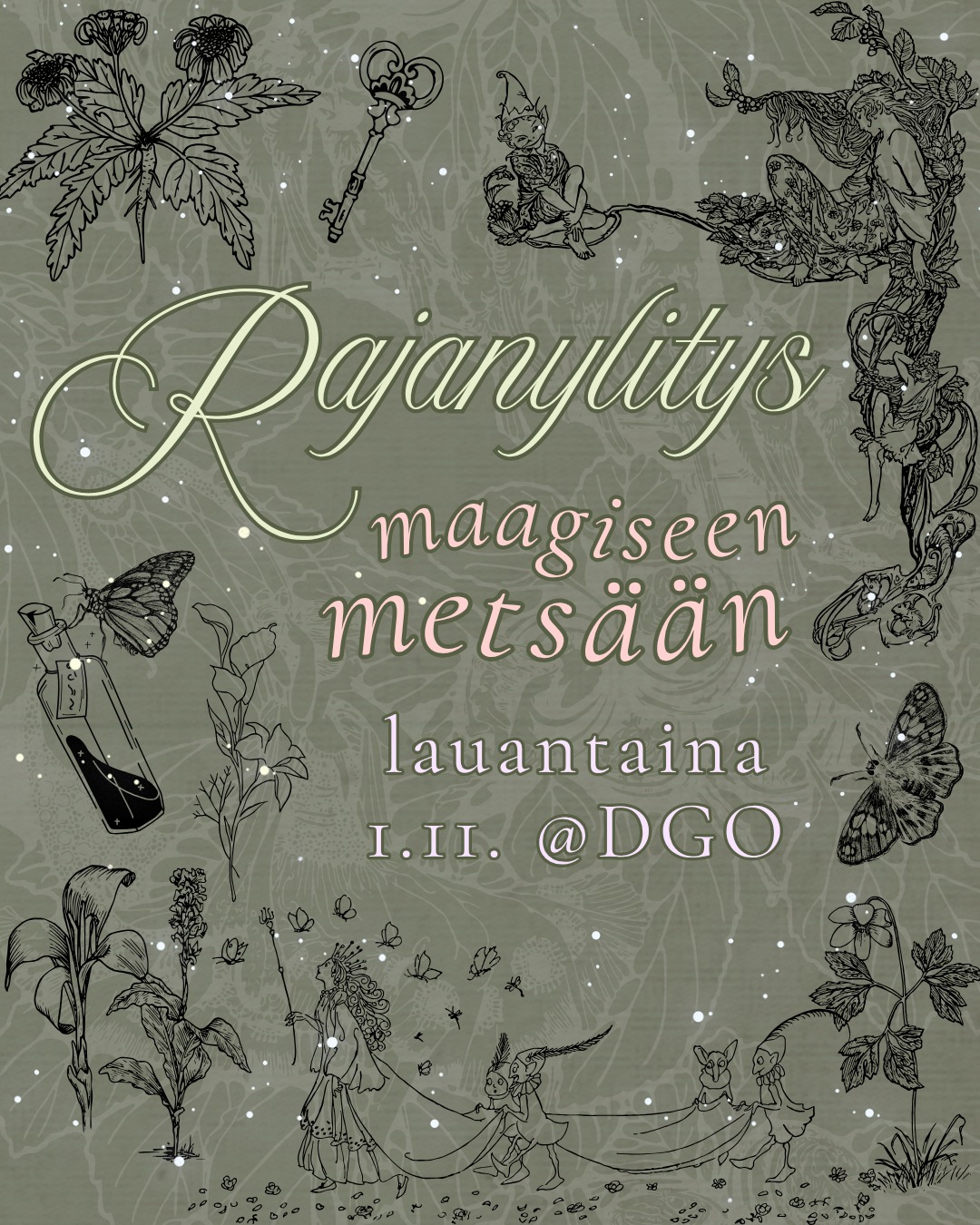🪄🦋🧚 Rajanylitys maagiseen metsään! 🦋✨🧚

Tervetuloa retkelle maagiseen metsään, jossa tarinoiden väliset rajat hämärtyvät, ja kaikki maaginen elää sulassa sovussa... vai elääkö sittenkään? 🧚‍♀🌿✨🌲

Kymenlaakson Osakunta kutsuu Sinut mukaan Rajanylitykseen maagiseen metsään pyhäinpäivänä 1.11.2025. Aloitamme kokoontumalla alkumaljojen äärelle klo 18 alkaen. Itse juhlallisuudet aloitamme noin klo 18:30.

Illan aikana on akateemisen pöytäjuhlan lomassa seikkailua metsässä, naurua ja tunteita, sekä mitä omaperäisintä kulkijaa... 🦋🧚🪄

Retkemme kustantaa KyOn fukseille 14 €, KyOn civiksille 25 € ja KyOn senioreille sekä muiden Osakuntien edustajille 32 €. Halutessaan voi maksaa myös kannatushintaisen 45 € lipun. Juhla tulee olla maksettuna ennen tapahtuman alkua, maksuohjeet toimitetaan vahvistusviestin yhteydessä.

Pukukoodina juhlissa on pukeutuminen teeman mukaan tai tumma puku ja osakuntatunnukset. Paras teeman mukainen pukeutuminen palkitaan!

Tule mukaan katsomaan, mitä kaikkea iltaan mahtuu, kun ylitämme yhdessä rajan maagiseen metsään!

Ilmoittautuminen Rajanylitykseen tästä: bit.ly/rajanylitys25
Linkki löytyy myös Instagramin biosta. Pidätämme oikeuden ottaa Kymenlaakson Osakunnan jäsenet tapahtumaan muiden Osakuntien ilmoittautujien ohi 12.10.2025 asti. Tämän jälkeen kaikki loput paikat täytetään ilmoittautumisjärjestyksessä.

Rajanylitys on KyOn kakkosjuhla, jota vietetään akateemisen pöytäjuhlan muodossa. Sen teema vaihtuu vuosittain.

Tapahtumaan ilmoittautuessa sitoudut noudattamaan DGOn turvallisemman tilan periaatteita. Periaatteet ovat luettavissa: bit.ly/kyottp

Lisätietoja antavat ja kaikkiin kysymyksiinne vastaavat:

Rajanylitysmestarit Heta Kanervo ja Pauliina Ryökäs
rajanylitys@kymenlaaksonosakunta.fi

MITÄ: Kymenlaakson Osakunnan Rajanylitys maagiseen metsään 🧚🪄 🦋
MISSÄ: DGO (Leppäsuonkatu 11) 
MILLOIN: 1.11.2024, klo 18 alkaen 
MITÄ MAKSAA: KyOn fuksit 14 €, KyOn civikset 25 €, KyOn seniorit ja edustajat 32 €. Kannatushinta 45 €.
PUKUKOODI: Teeman mukainen pukeutuminen tai tumma puku ja osakuntatunnukset.

Tuuks siä retkelle maagiseen metsään meiän kaa? 🧚‍♀🌿✨🌲