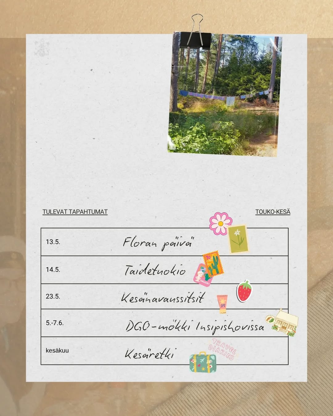 Täältä löydät seuraavien kuukausien tapahtumat koostettuna. Kesäretken ajankohta tarkentuu myös myöhemmin 😊